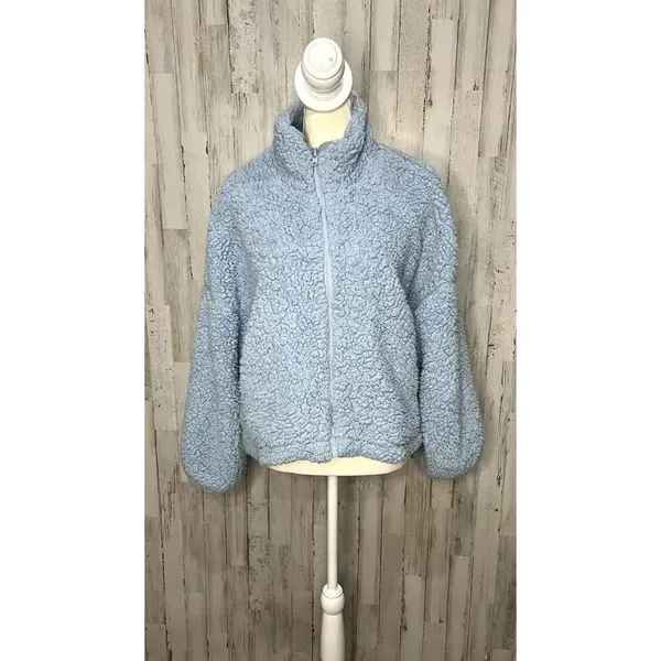 Urban Outfitters Women's Size Medium Blue Casual Winter‎ Sherpa Full Zip Jacket - Image 3