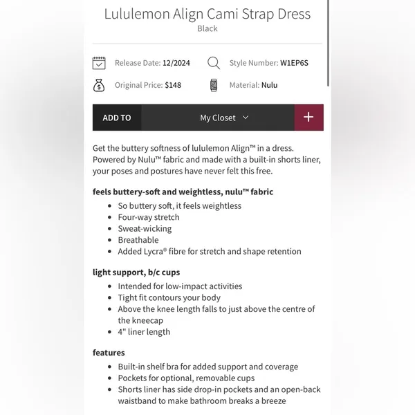 Lululemon NWT Align Cami Strap Black Dress Shorts Underneath Size 0 - Image 7