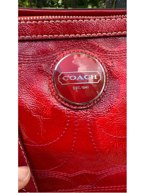 Coach Y2K Signature Patent Leather Tote Persimmon Red F15142 - Image 8
