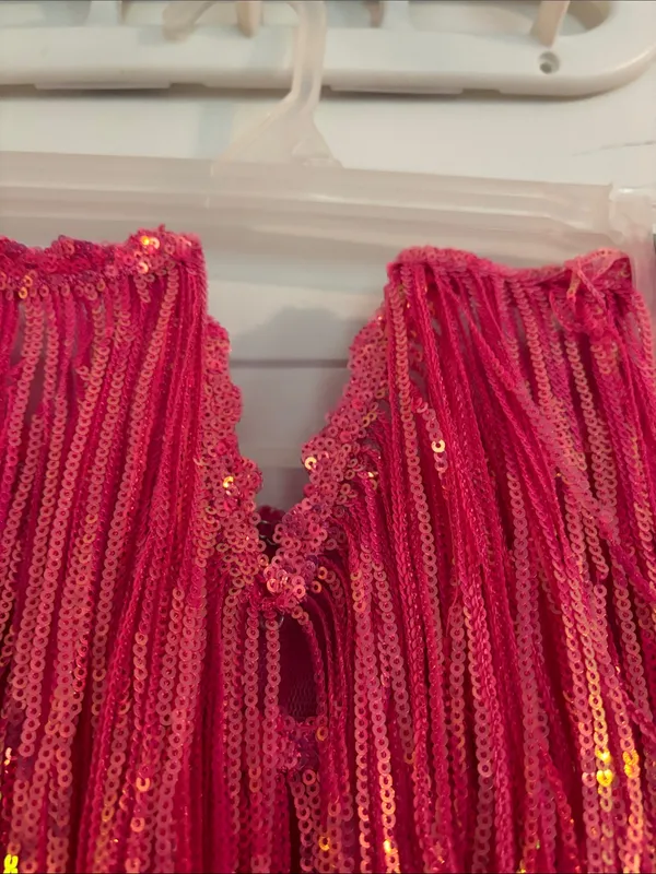Luxxel Bright Pink Fringe Sequin Maxi Dress - Image 2
