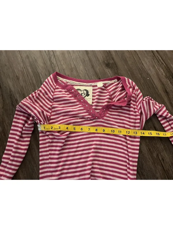 l.e.i. Vintage Long Sleeved Henley Pink Striped Y2K Shirt L - Image 6