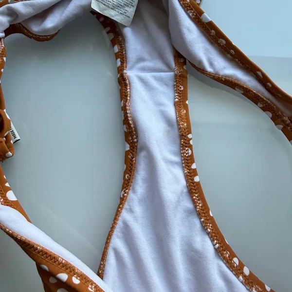Rhythm‎ Polka Dot Bikini Set Rust Orange White Triangle Top S High Cut Bottoms M - Image 9