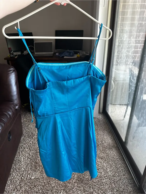 Hollister Satin Slip Dress Teal Blue Spaghetti Strap - Image 2