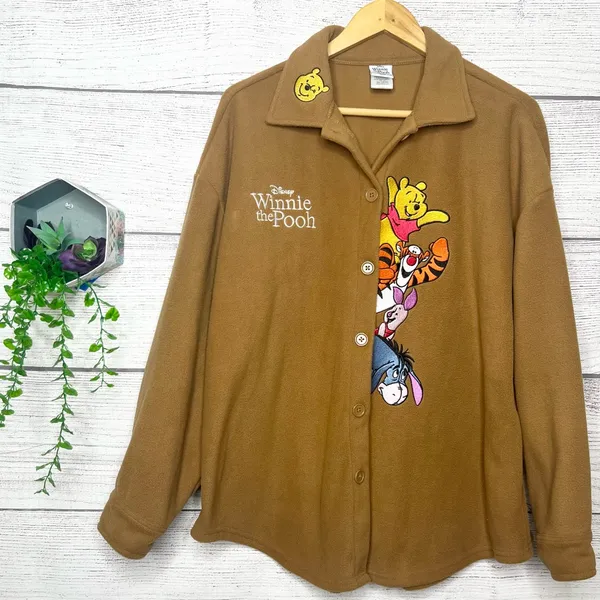 Disney Winnie the Pooh Character Fleece Button-Up Shacket Shirt Jacket Size XL Hazelnut - Image 2