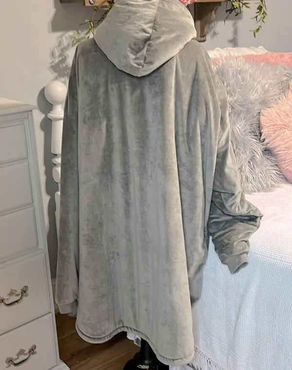 The Comfy Snuggie Pullover Blanket Gray Velvety Sherpa Robe Womens XS S M L XL - Image 10