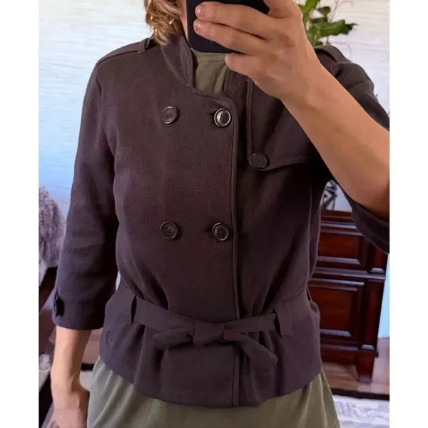 Ben Sherman Double Breasted Grey Knit Women’s Belted 3/4 sleeves Jacket Size M - Image 10