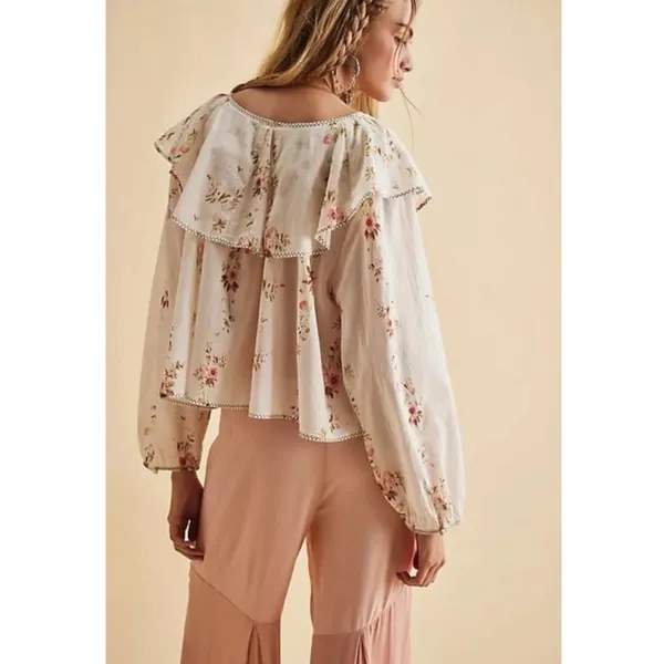 Free People Dainty Ethereal Ruffle Camilla Floral Gauze Blouse Medium Cottage - Image 3