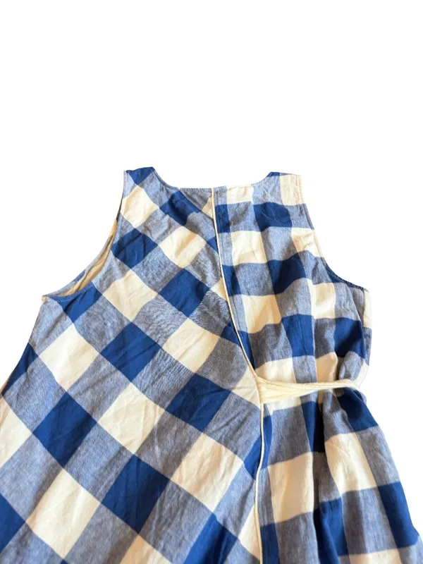 Maeve Blue White Buffalo Check Dress Asymmetrical Hem Sleeveless X-Large Women's - Image 8