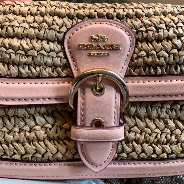 Authentic COACH Leather/suede/Straw flap logo Crosby/shoulder/wristlet bag - Image 9