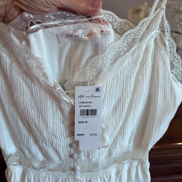 All In Favor Lace Detail Midi Dress Off White Size M NWT - Image 6