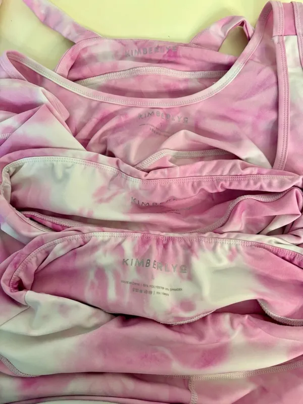 Kimberly C Pink Tie-Dye Activewear Sets - 2 Sports Bras bike shorts & Leggings-L - Image 3