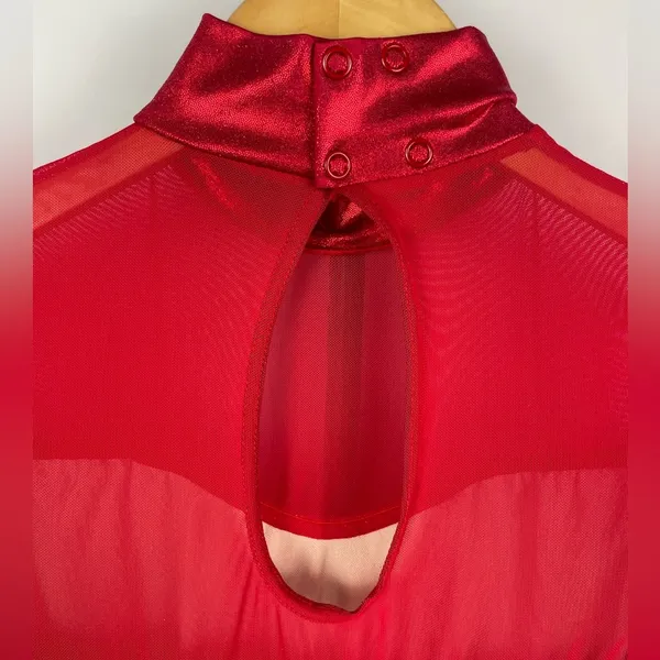 Balera Red Dancewear Sequin and Mesh Long Sleeve Biketard Romper - Image 7