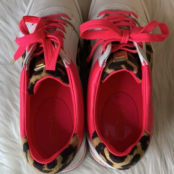 Michael Kors Billie Trainer Leather Leopard Print Sneakers Size 9 - Image 9