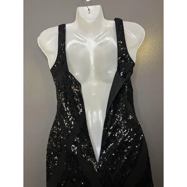 Lulus Dress Womens XS Black Sequin Square Neck Maxi Side Slit Evening Gown - Image 9