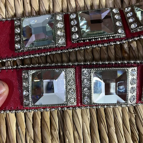 Red rhinestone bling western belt with silver accents, and buckle Sm-31 - Image 7