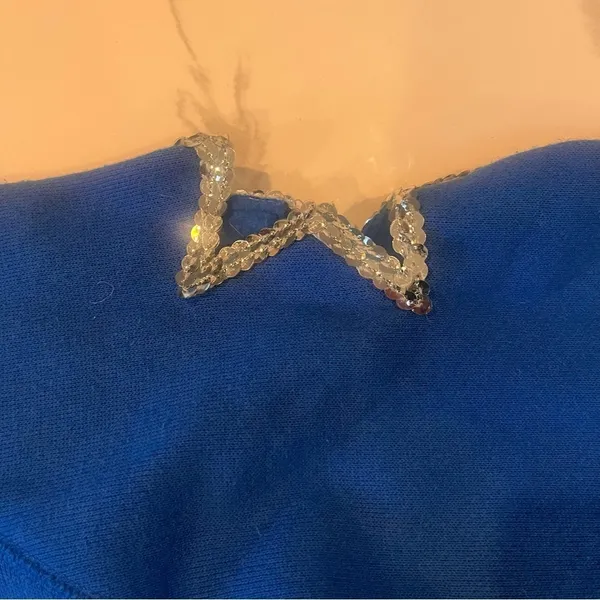 True Vintage OPEN TO SKIN Sexy Star Cutout Blue Sequin Top M - Image 6