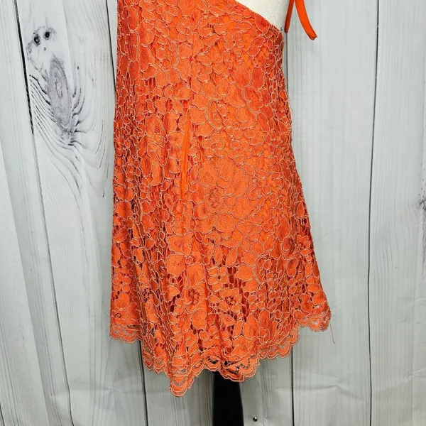 NBD Revolve Lace Overlay Floral Halter Dress Sz S Orange Mini A-Line Ribbon Tie - Image 7