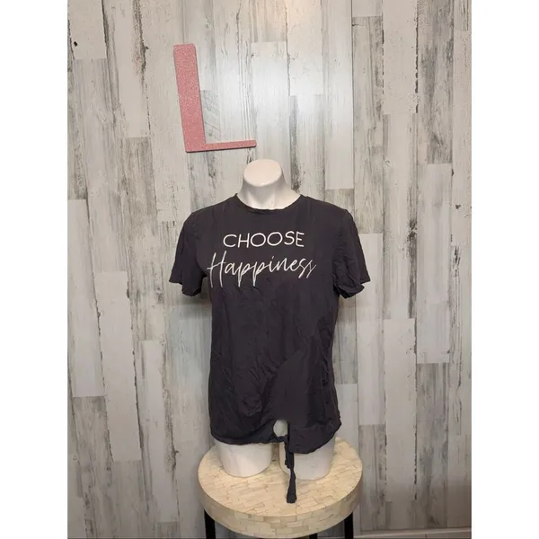 Sweet Soul “Choose Happiness” Graphic Tee Gray Tie-Front Shirt Size Large - Image 4