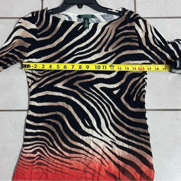Lauren Ralph Lauren Women Zebra Striped 3/4 Sleeve‎ Top Sweater size Small. - Image 7