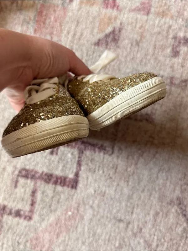 Keds x Kate Spade Gold Glitter Ribbon Lace-Up Sneakers - Image 4