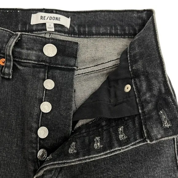 RE/DONE 90S High Rise Straight Leg Jeans in Stoned Noir Black Women's Size 24 - Image 7