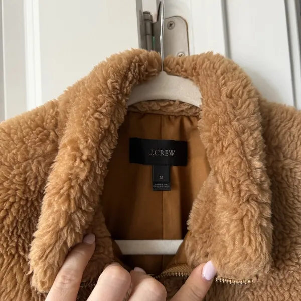 J. Crew Camel Sherpa Fleece Vest‎ Sleeveless Zip - Image 3