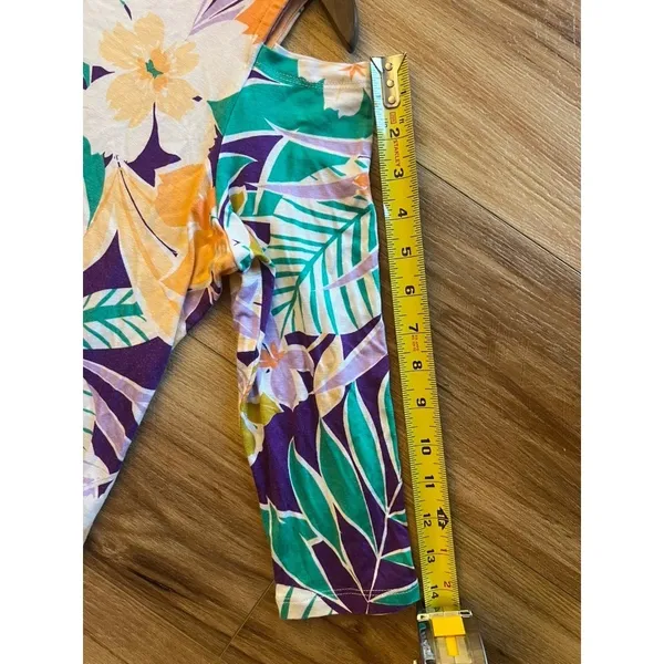Palm Grove Wm M Cold Shoulder Tropical Floral Top Purple Green 3/4 Sleeve Resort - Image 7