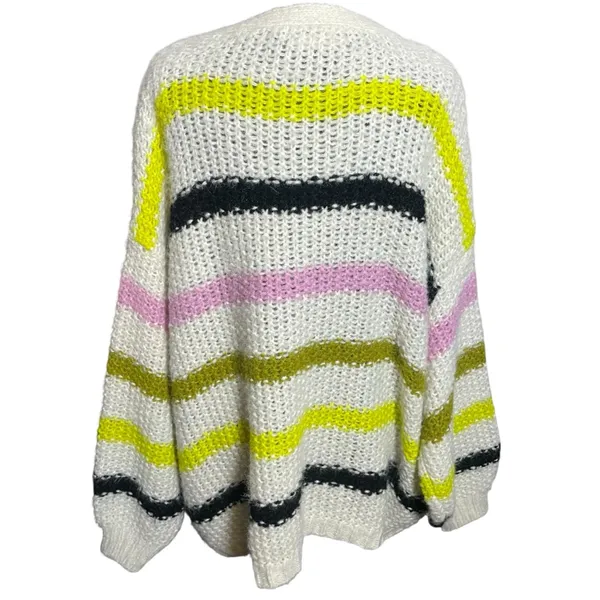Vero Moda Aperol Striped Open Front chunky knit color block cardigan sweater - Image 2