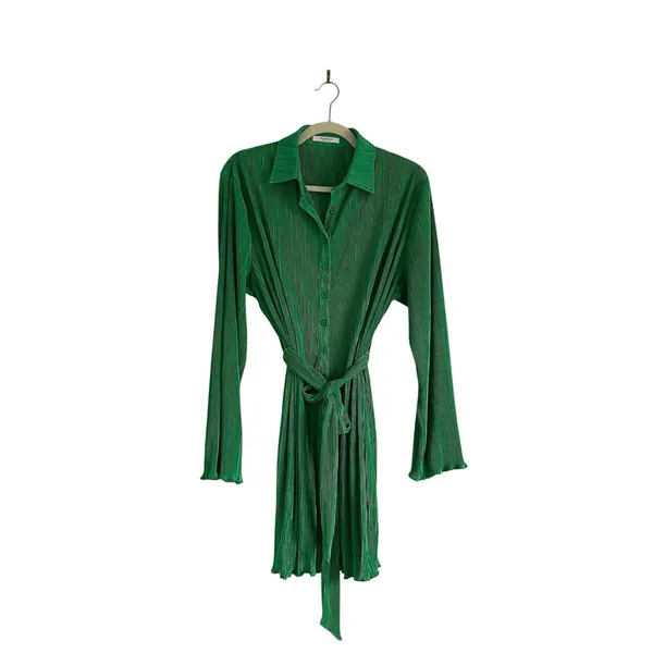Peppermayo Soho Chic Pleated Shirt Dress Jade Green Sz 8 - Image 2