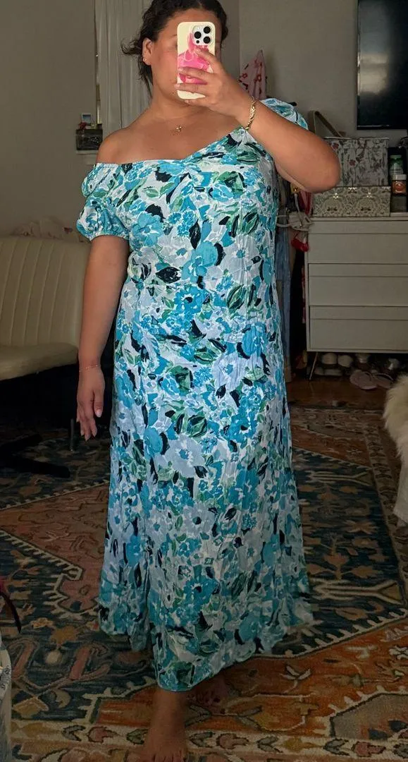 Loft Blue floral design maxi dress with slit shabby chic flowers blue baby shower - Image 4