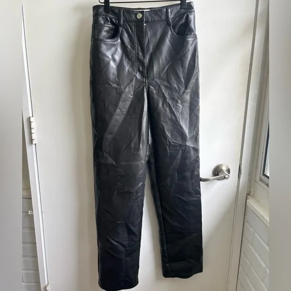 Aritzia Wilfred The Melina Vegan‎ Leather High Rise Straight Leg Pants 8 Classic - Image 2