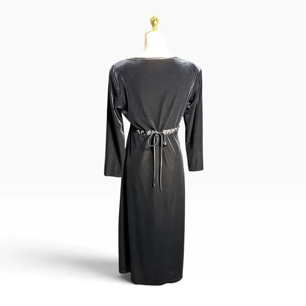 Vintage 90s CDC Caren Desiree Black Velvet Maxi Dress Tie Back Size 10 retro - Image 4
