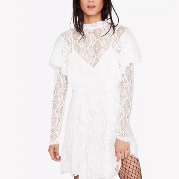 NWT Free People White Lace Fit And Flare MiniDress Small Ruffle Fairy - Image 6
