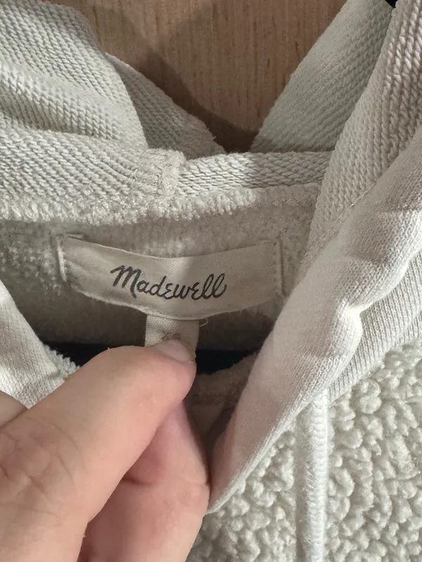 Women’s Madewell Oversized Cream Sherpa Pullover Hoodie Size XS - Image 2