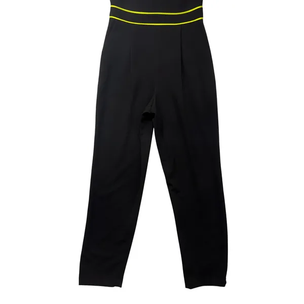 Alice + Olivia Black Neon Yellow‎ Piping V-Neck Sleeveless Jumpsuit Size 4 - Image 5