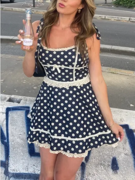 For Love and Lemons Dolly Denim Dot Mini Dress - Image 2