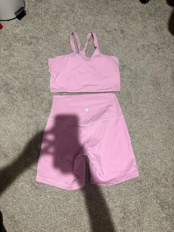 Lululemon Pink Set bend this V and racer bra and 6” align shorts - Image 4