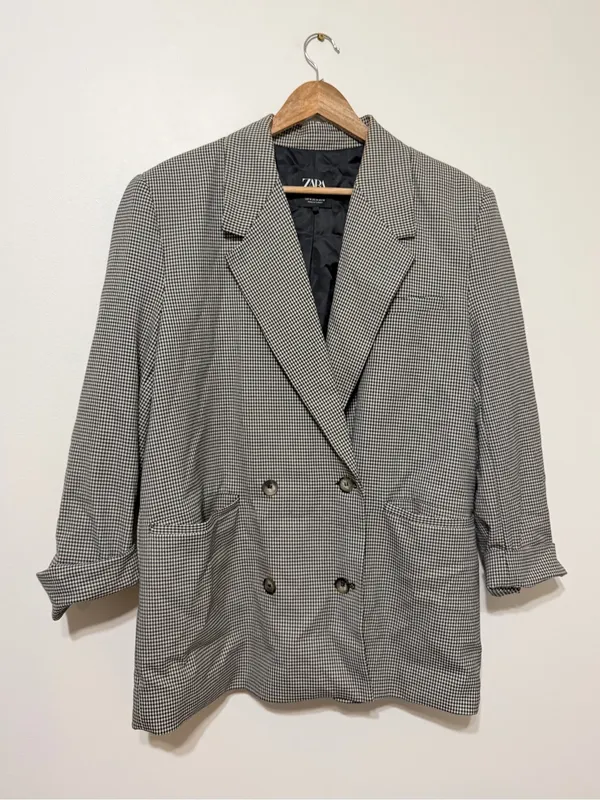ZARA Houndstooth Blazer Size Medium Blogger Fav Women’s Double Breasted - Image 2
