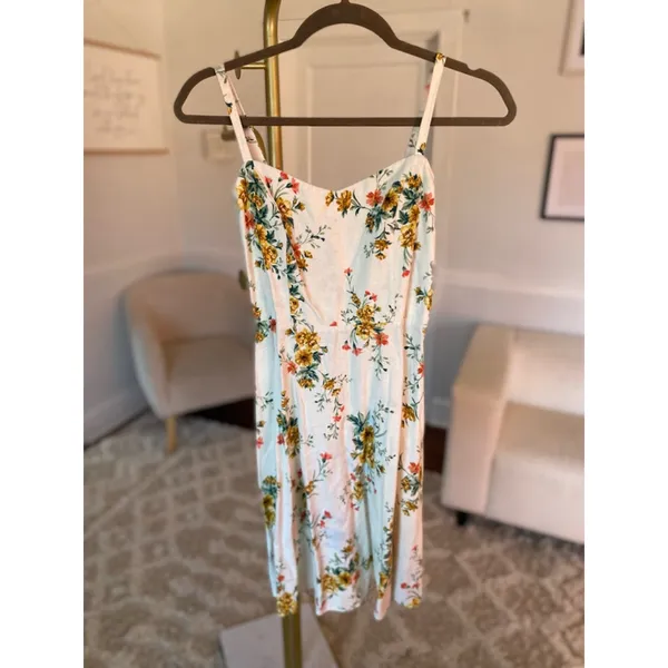 Old Navy Linen Mini Dress Floral Cottagecore Spring Summer Spaghetti Strap Party - Image 2