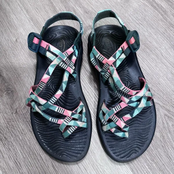 Chaco Women’s Ecotread Dual Strap Sandals 7 Green Pink Outdoor Hiking Summer - Image 2