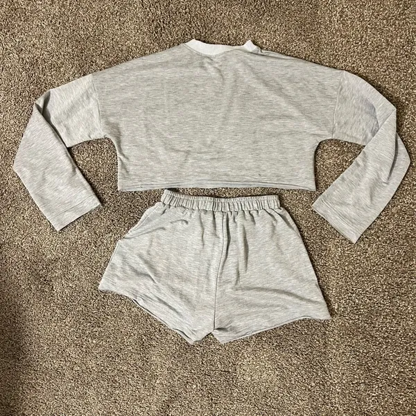Set Crop Top Shorts High Waisted Pants Loose Pants Track Pants Tank Top Mock Ne - Image 5