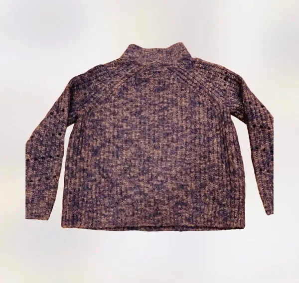 Madewell Pointelle Mock Neck Chunky Knit Sweater Purple Oversized XS Wool - Image 6