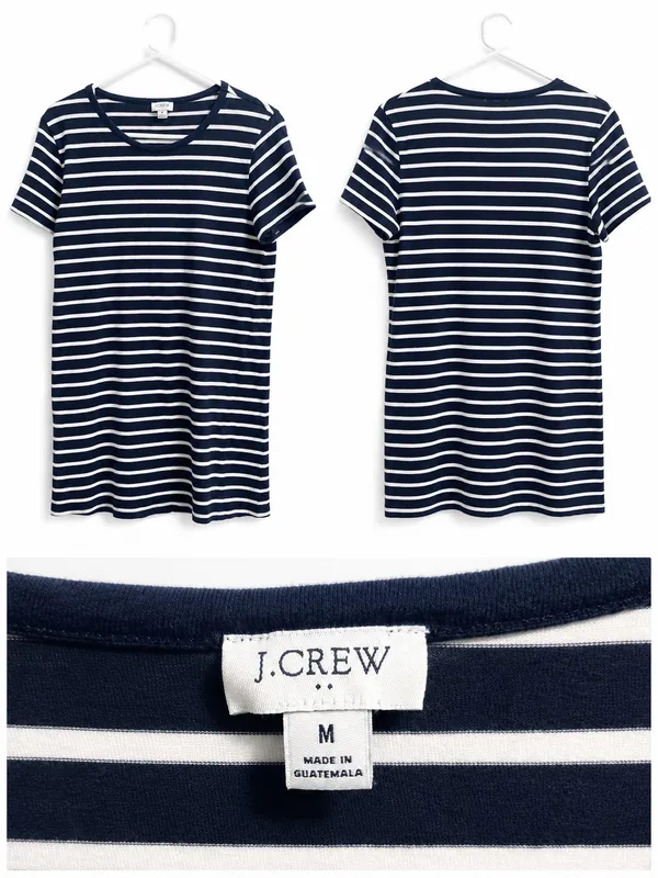 J.Crew Navy White Striped Tee Dress Medium - Image 2