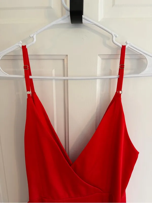 Free People x Fame & Partners Dea Red Satin Wrap‎ Maxi Dress Size 8 - Image 4
