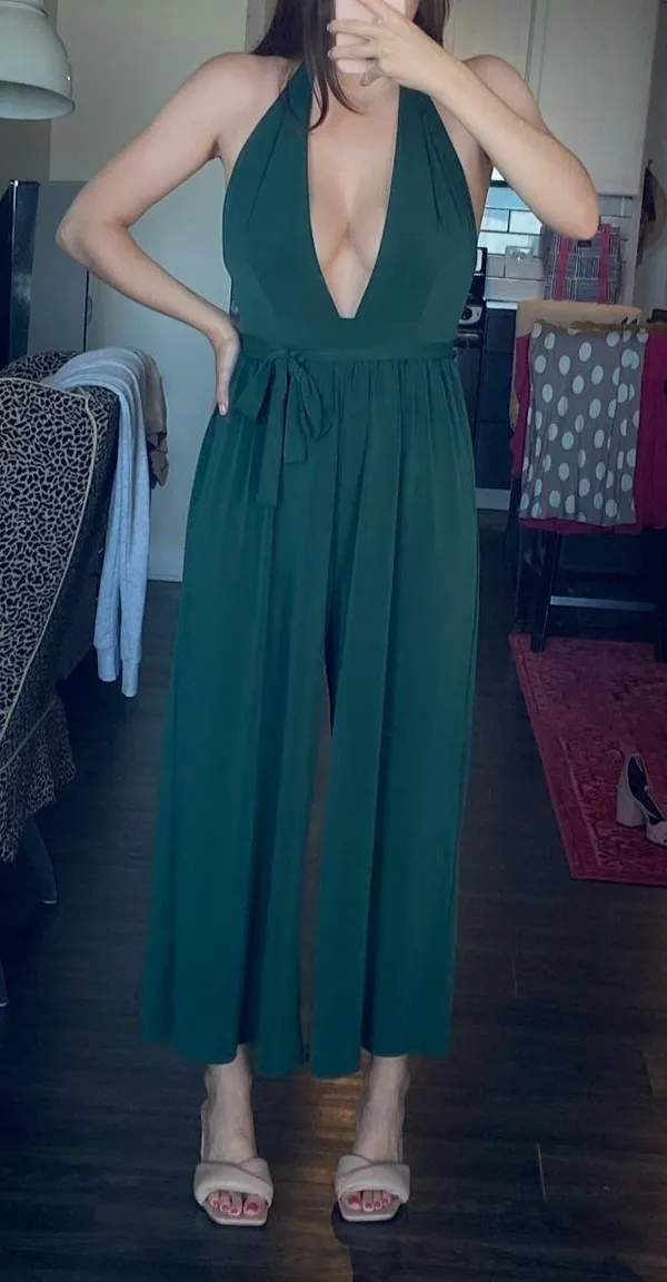 Urban Outfitters Halter Plunge Green Jumpsuit - Image 5