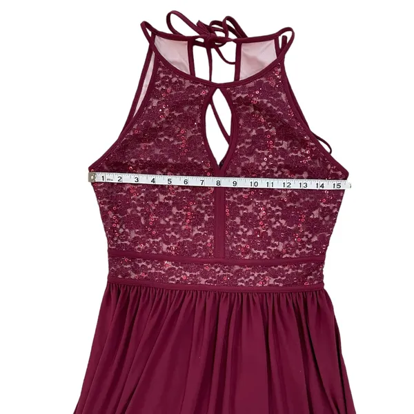 Formal Burgundy Maroon Floor Length Sleeveless Halter Maxi Dress - Image 4