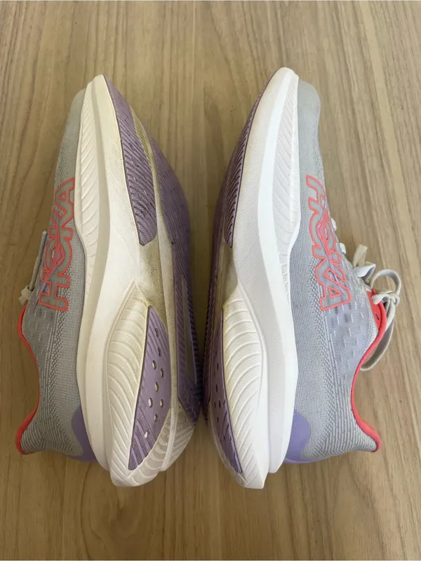Hoka Women's Light Gray Running Shoes with Coral & Lavender Accents - Image 7