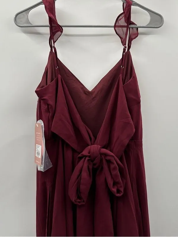 Birdy Grey Doris Chiffon Ruffle Sleeveless Bridesmaid Dress in Cabernet Sz S NEW - Image 7