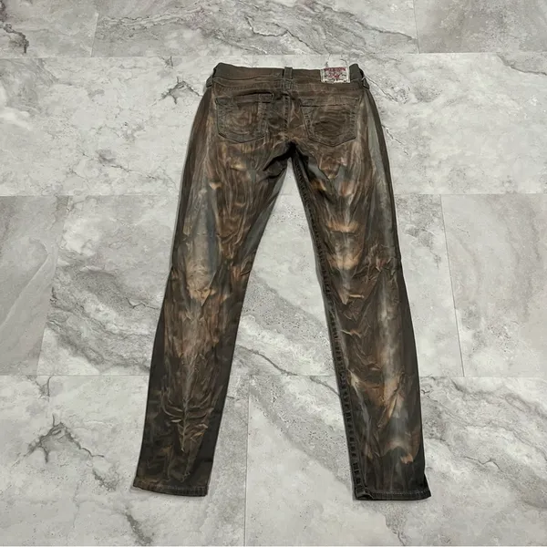 True Religion‎ Casey Straight Marble Brown Acid Wash Jeans Size 26 - Image 2