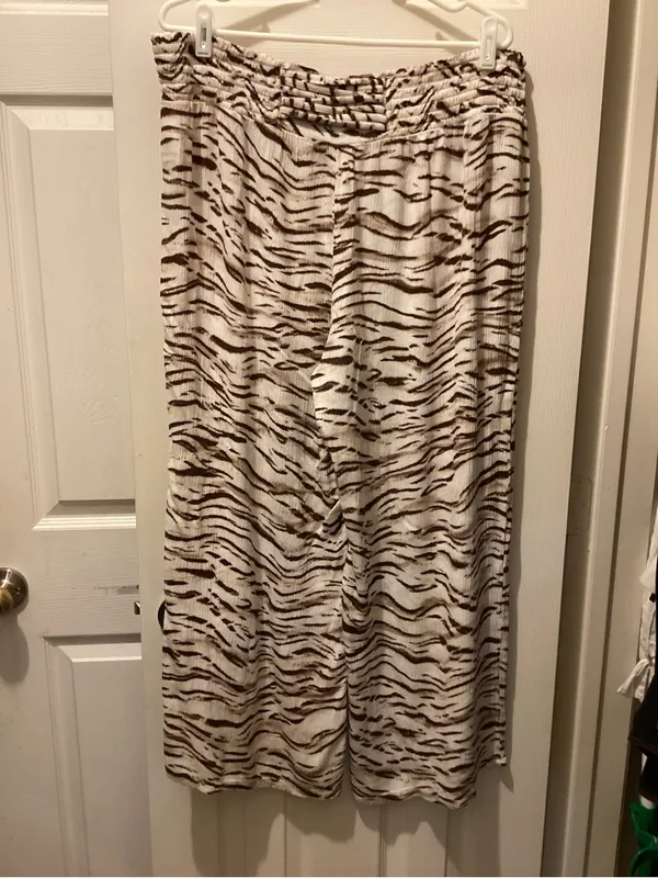 Wide Leg Lounge Pants in Cream with Brown Zebra Print - Image 4